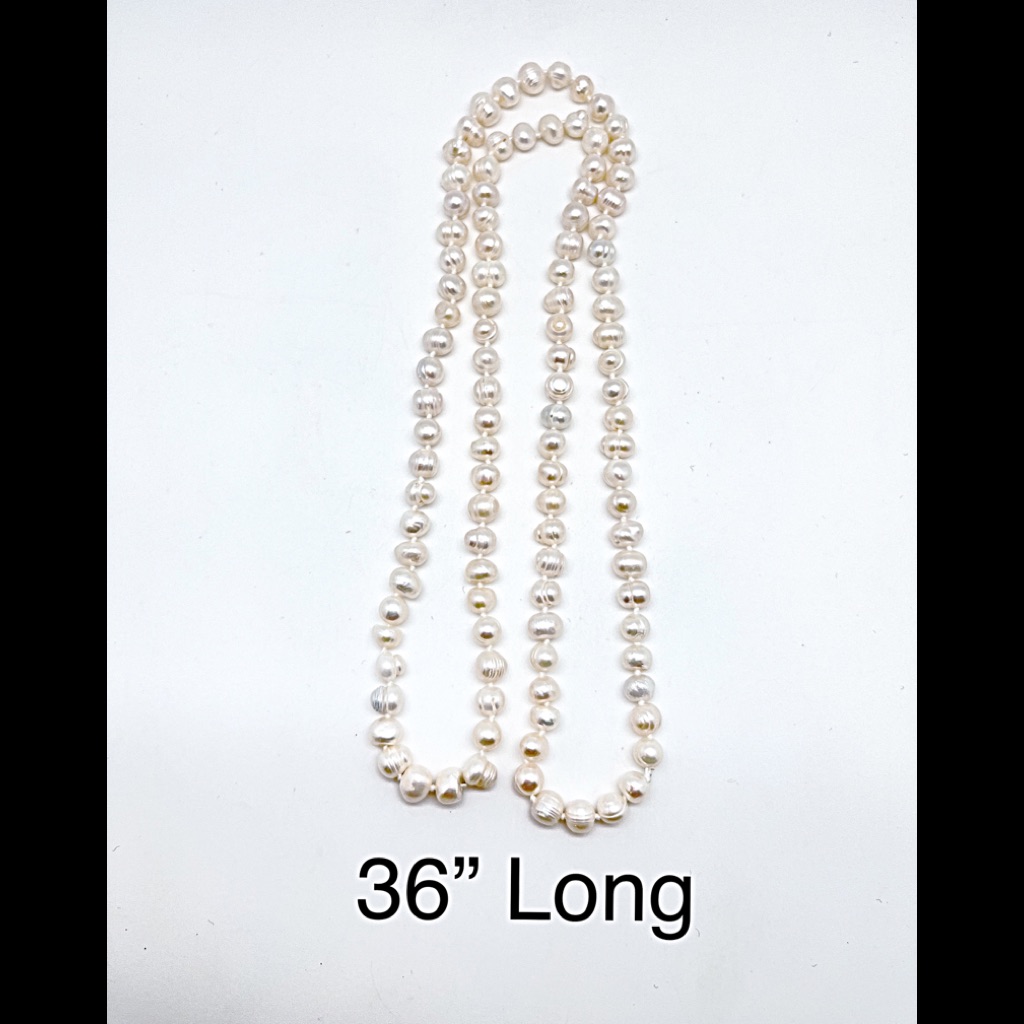 36” Freshwater White Potato Pearl Necklace, Dbl Knotted, Nwt, Ships In Gift Box